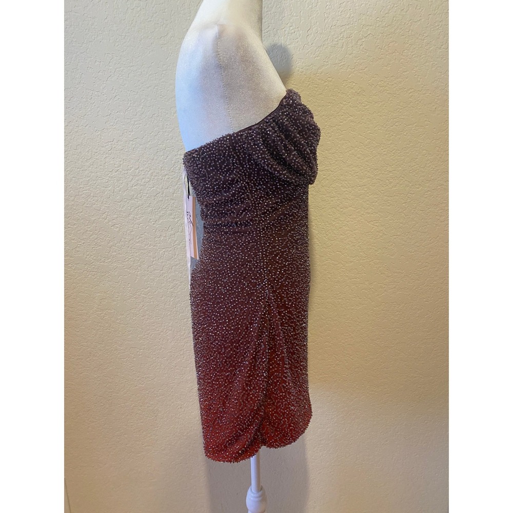 Oh Polly Beaded Mini Dress Sz 8 Prom Red Brown Ombre Strapless Bodycon Fairy NWT - Picture 3 of 10